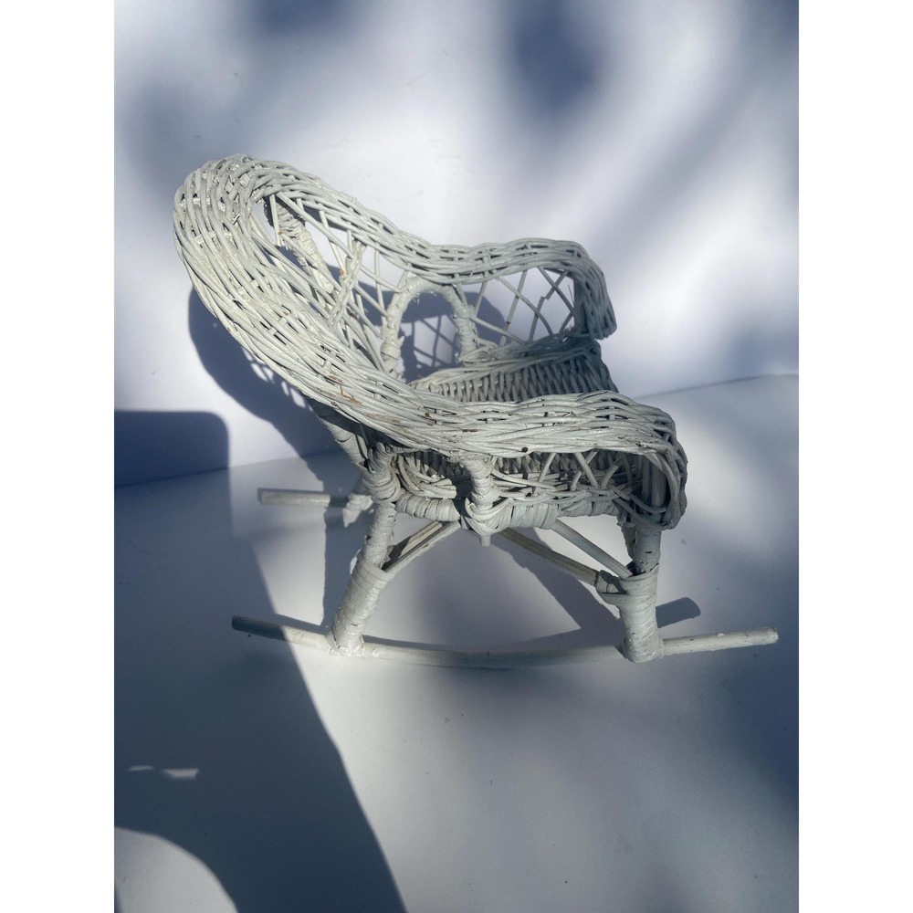 White Wicker Doll Rocking Chair - Picture 2 of 7